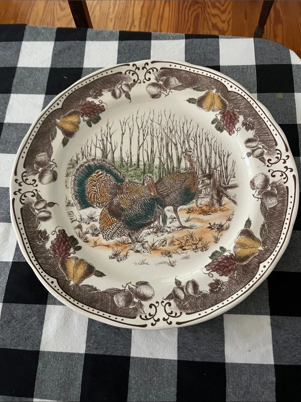 Decorative Thanksgiving Turkey Motif Ceramic Serving Plate - Cream and Brown
